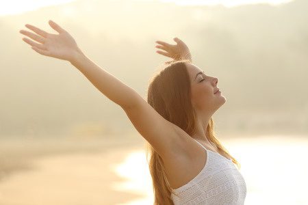 A woman breathing fresh air