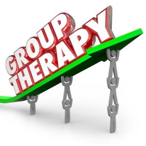 A green arrow with the word group therapy on it.